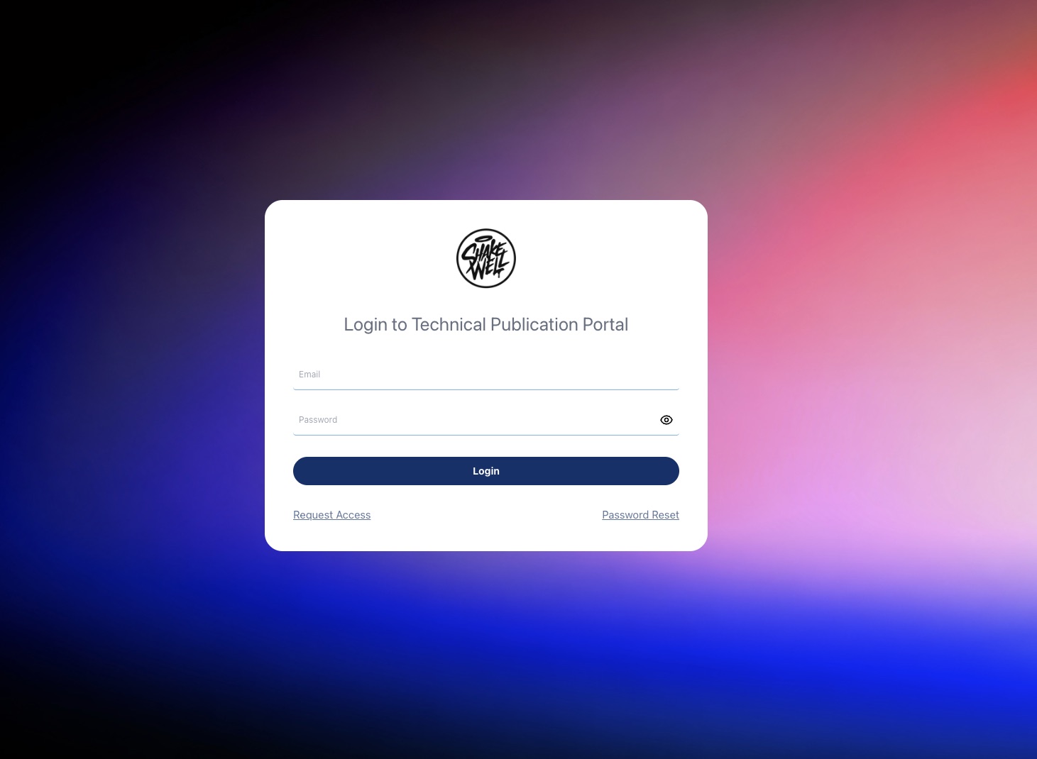 Shakewell Content Portal login screen for the Technical Publication Portal